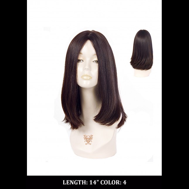 Dummy head in a dark wig from a VIP collection wig length 14 inches color 4