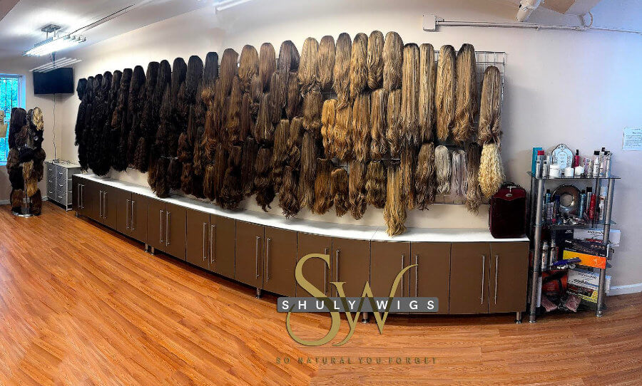 Wig room in the Shuly Wigs office