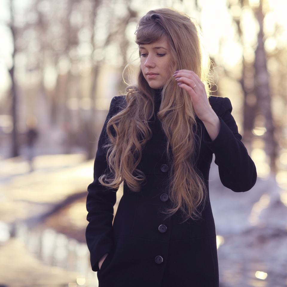 modest shy girl portrait on Spring Street